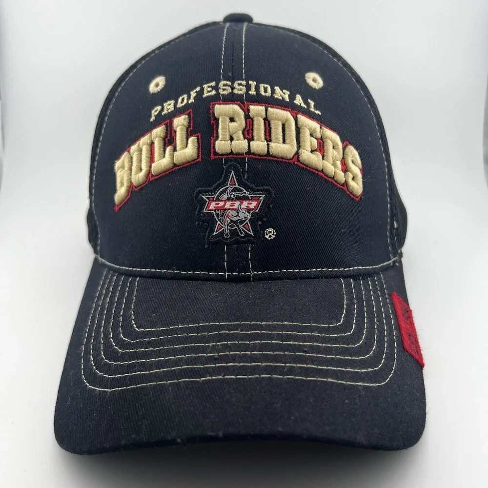 PBR Professional Bull Riders L/XL Flex Fit Mesh Hat Black Rodeo Cap EST 1992